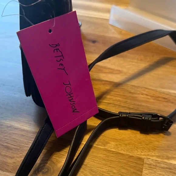 Betsey Johnson Black Crossbody Bag with White Hearts - Picture 4 of 10